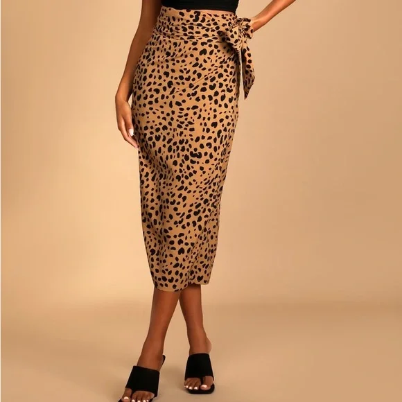 Denim Endource Hush Denim Pencil Skirt Animal Print Tan Wrap Midi